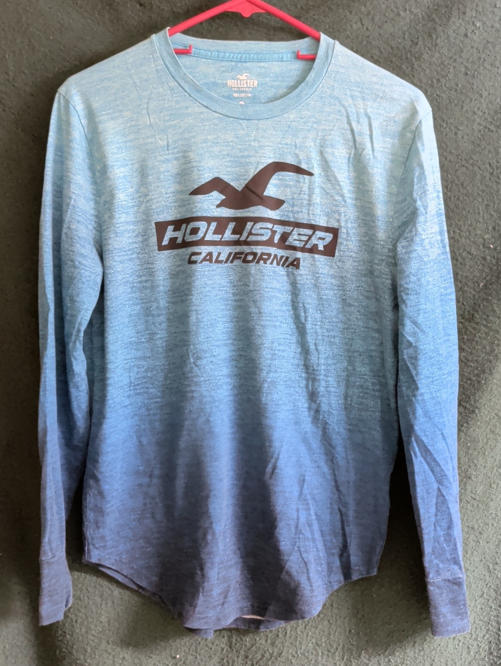 Hollister Ombre Light-to-Dark Blue Long Sleeve Logo Tee